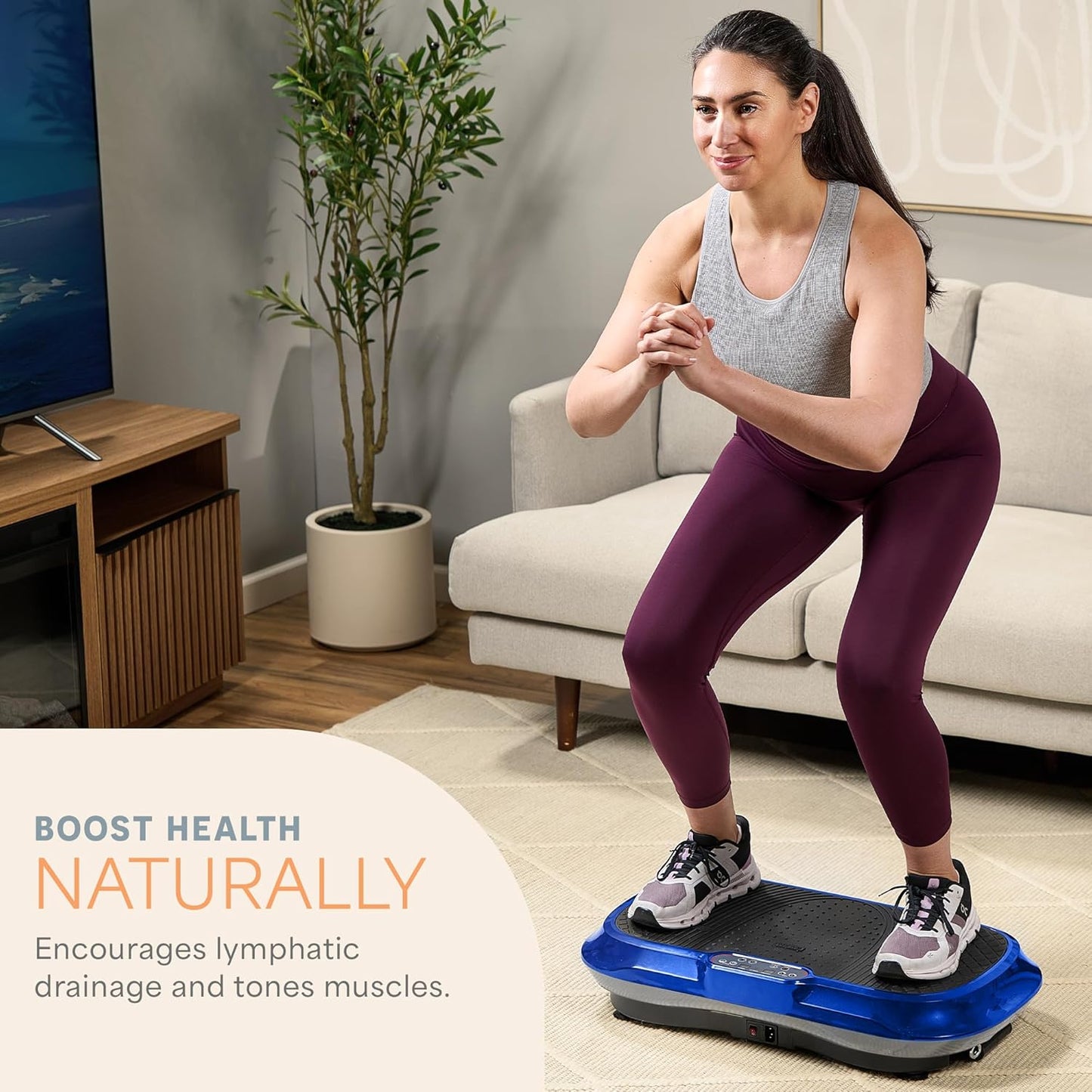 Waver Vibration Plate Exercise Machine for Lymphatic Drainage and Muscle Activation with Loop Bands - Full-Body Workout Vibrating Platform for Strength Toning and Fat Loss