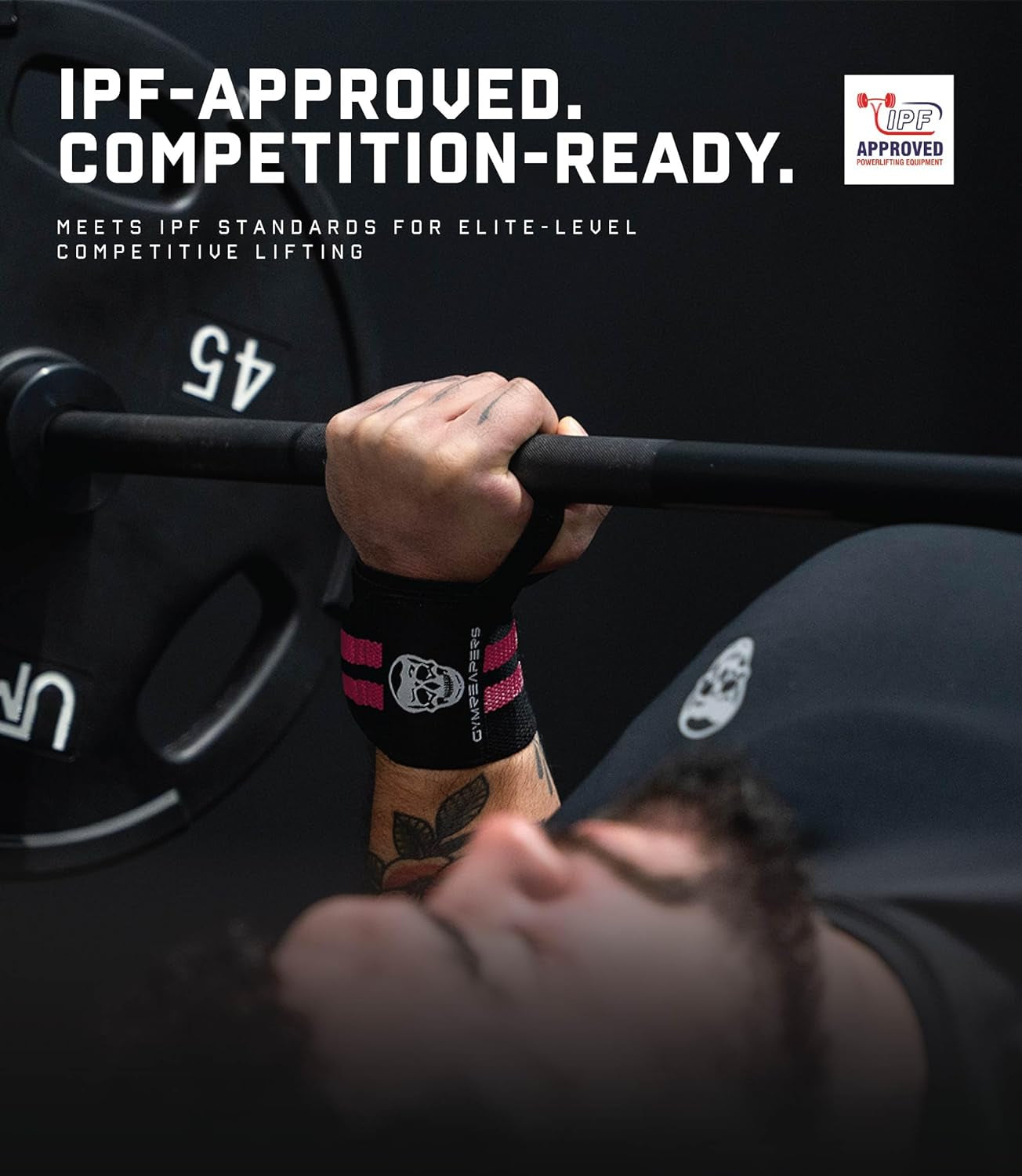 IPF Approved 18" Professional Weightlifting Wrist Wraps with Heavy-Duty Thumb Loop - Optimal Support for Powerlifting, Strength Training, and Bodybuilding