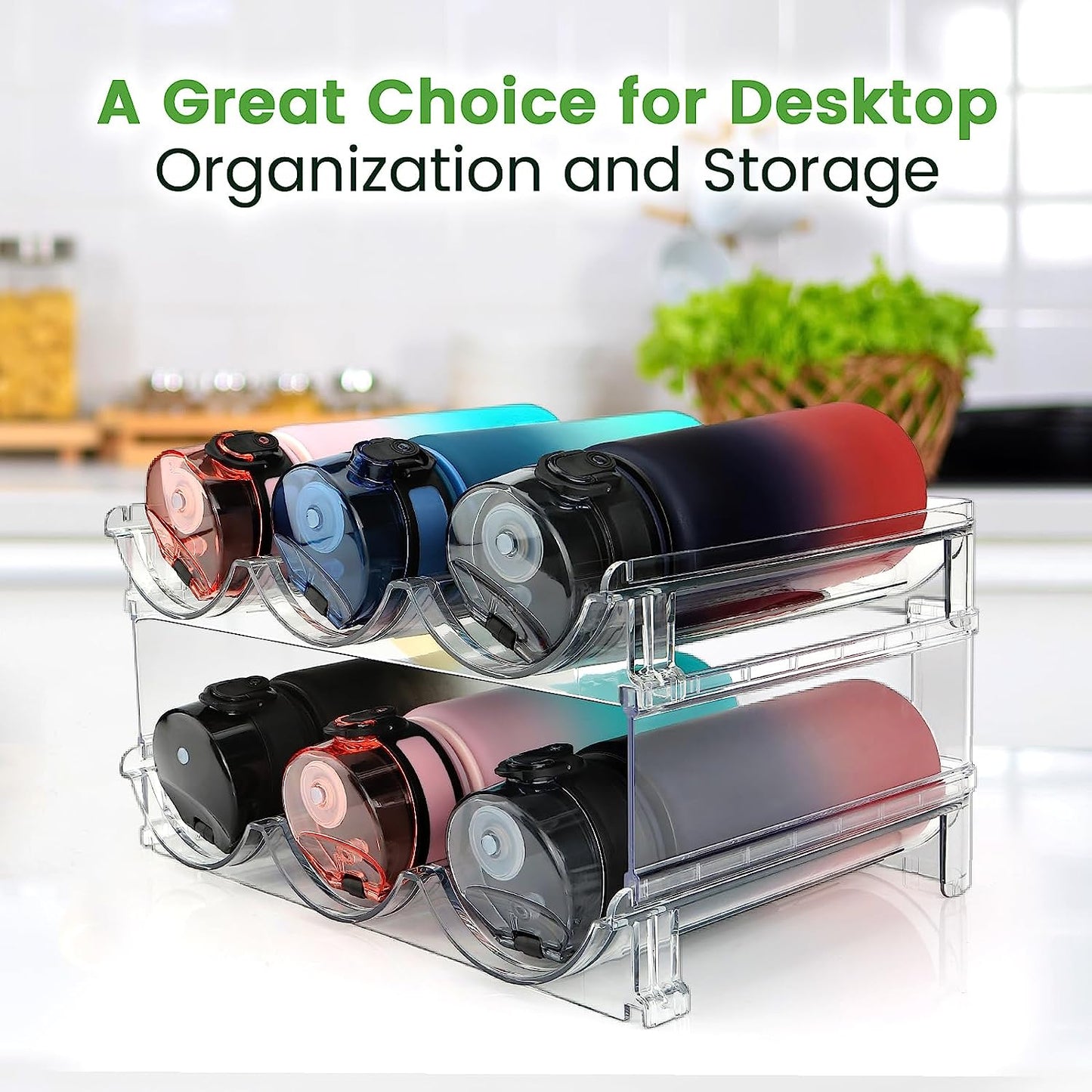Water Bottle Storage Organizer Set - Stackable Cabinet Racks for Efficient Water Bottle Organization (2 Packs)
