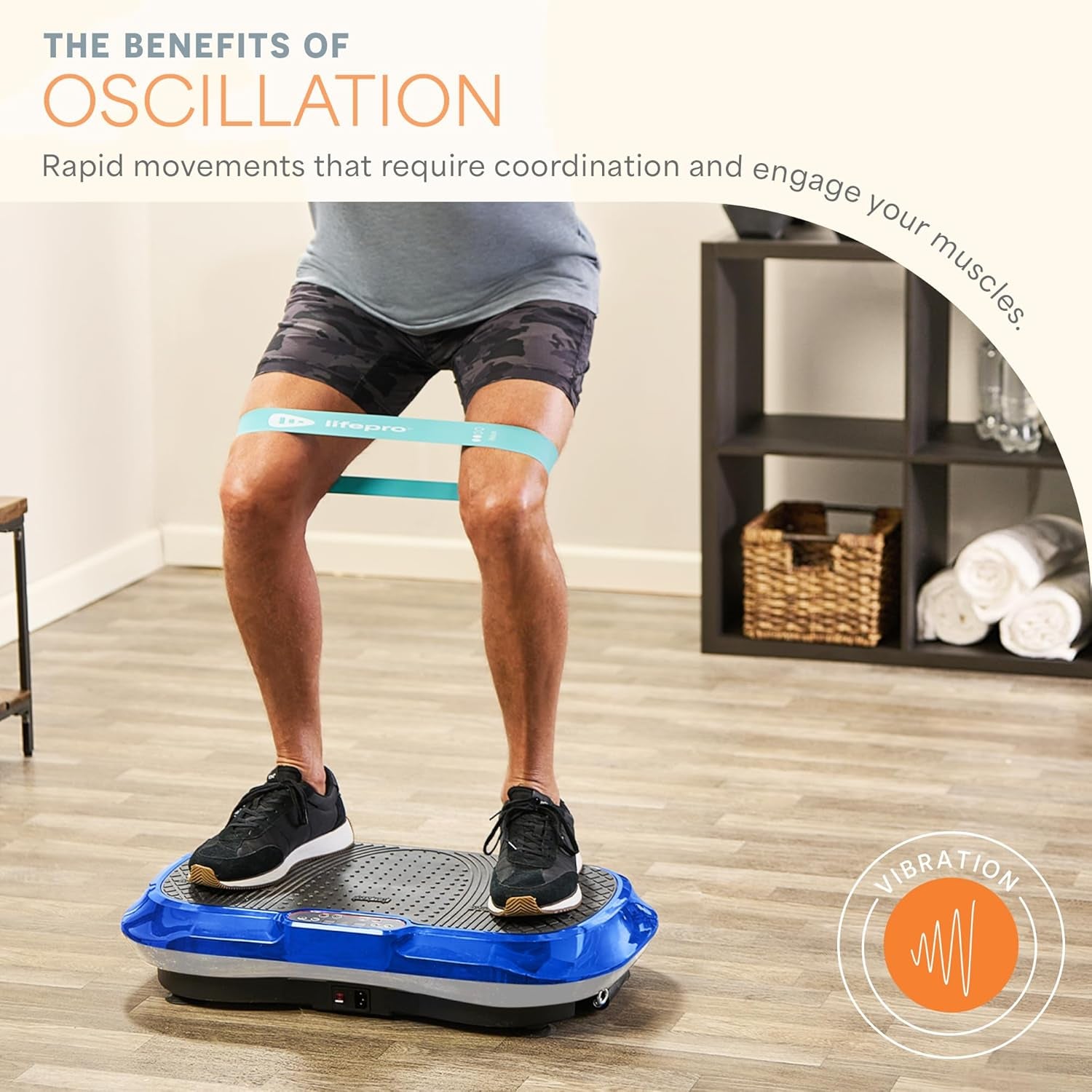 Waver Vibration Plate Exercise Machine for Lymphatic Drainage and Muscle Activation with Loop Bands - Full-Body Workout Vibrating Platform for Strength Toning and Fat Loss