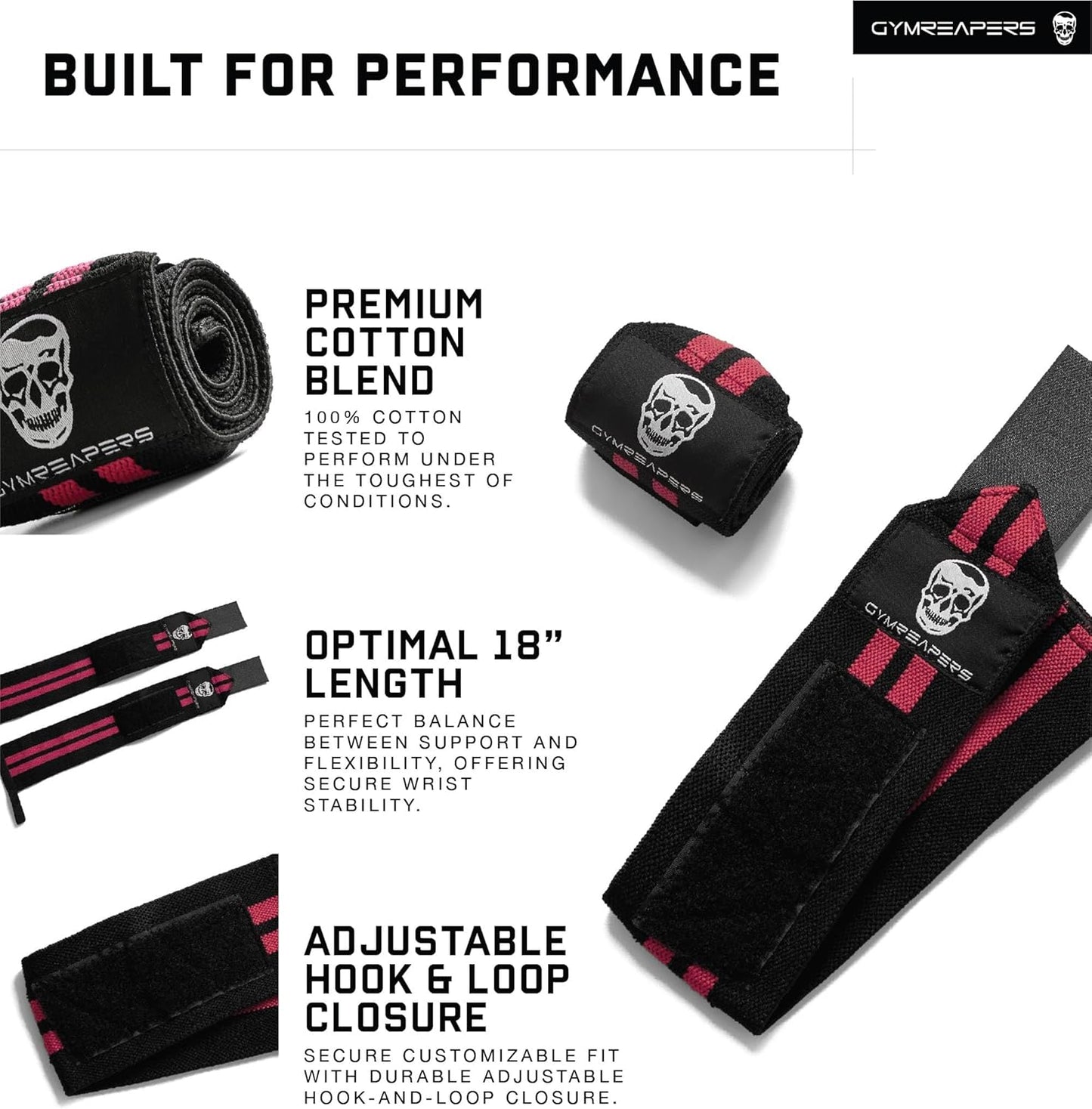 IPF Approved 18" Professional Weightlifting Wrist Wraps with Heavy-Duty Thumb Loop - Optimal Support for Powerlifting, Strength Training, and Bodybuilding