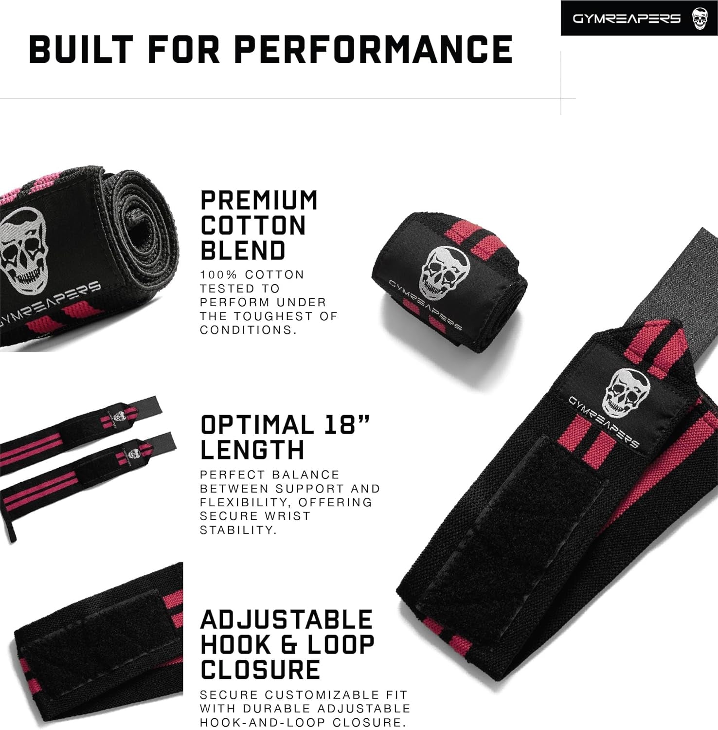 IPF Approved 18" Professional Weightlifting Wrist Wraps with Heavy-Duty Thumb Loop - Optimal Support for Powerlifting, Strength Training, and Bodybuilding