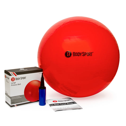 Red Fitness Ball (75 Cm), Pump & Exercise Guide Included