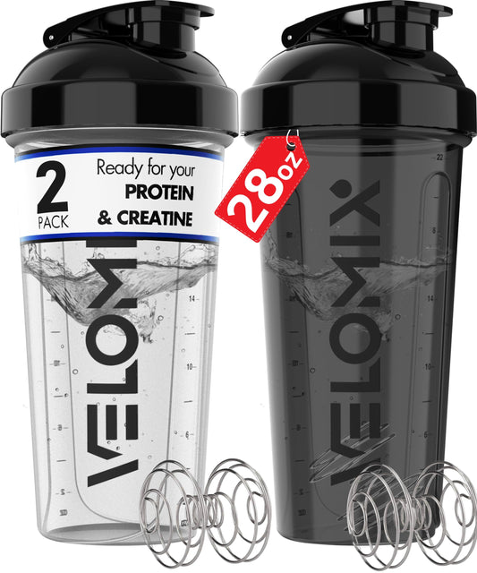 28 Oz Protein Shaker Bottle Set - 2 Pack with 2X Wire Whisk | Leak-Proof Design for Protein Mixes and Shakes