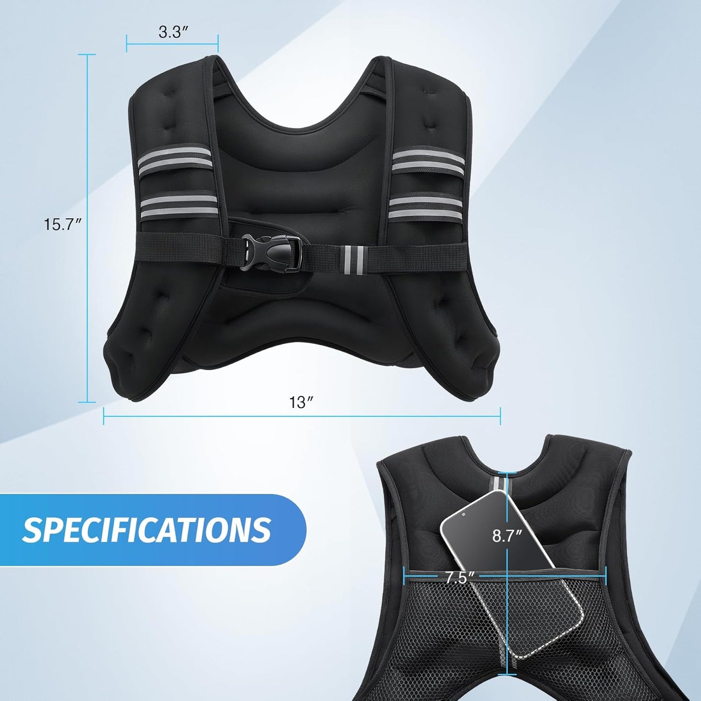 Weighted Vest with Reflective Stripe for Enhanced Workout Performance - Available in 6Lb to 30Lb Options for Strength Training, Running, Fitness, Muscle Building, and Weight Loss