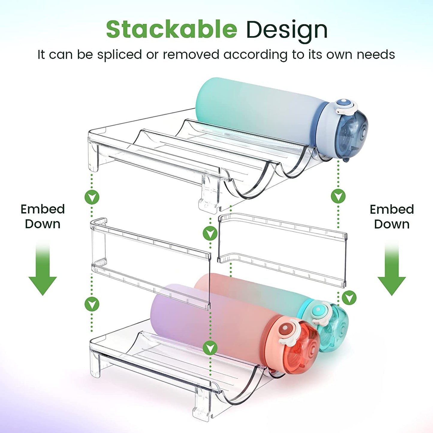 Water Bottle Storage Organizer Set - Stackable Cabinet Racks for Efficient Water Bottle Organization (2 Packs)