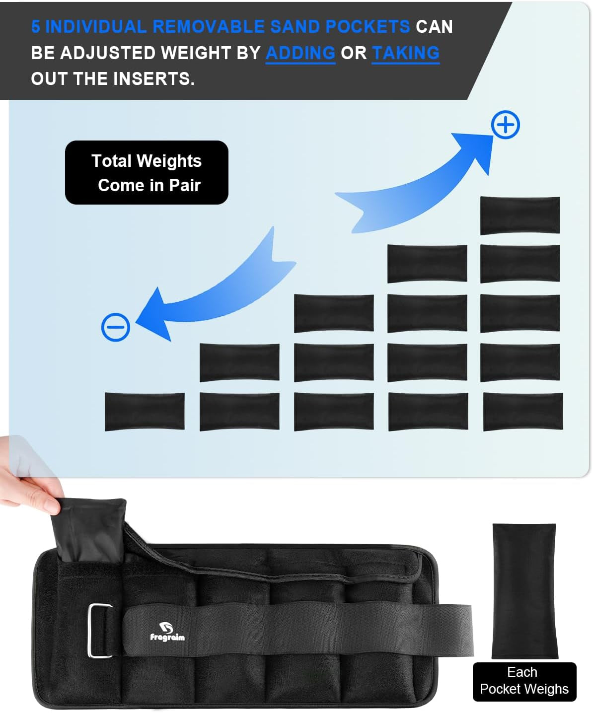 Adjustable Ankle Weights with Removable Weights (1-20 lbs) for Jogging, Gymnastics, Aerobics, and Physical Therapy