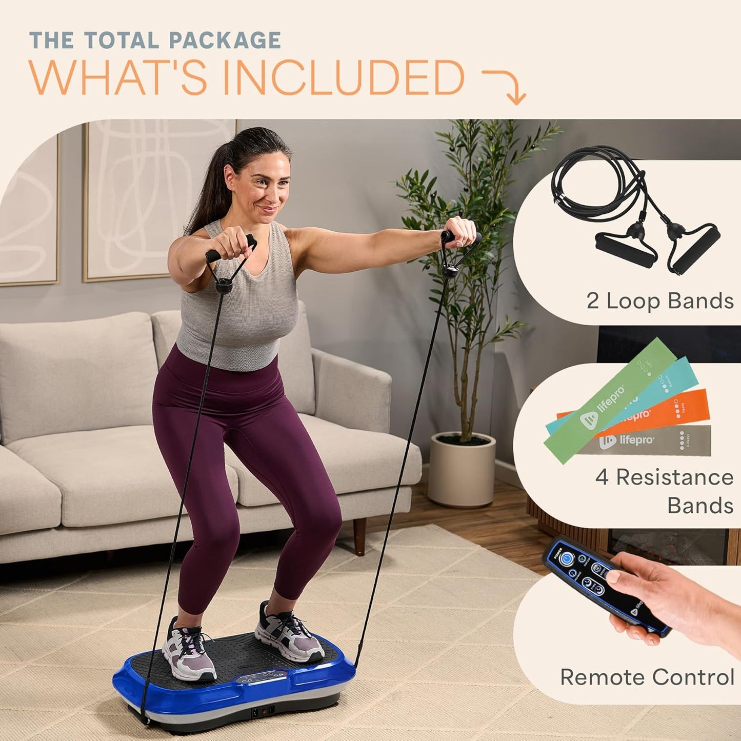 Waver Vibration Plate Exercise Machine for Lymphatic Drainage and Muscle Activation with Loop Bands - Full-Body Workout Vibrating Platform for Strength Toning and Fat Loss