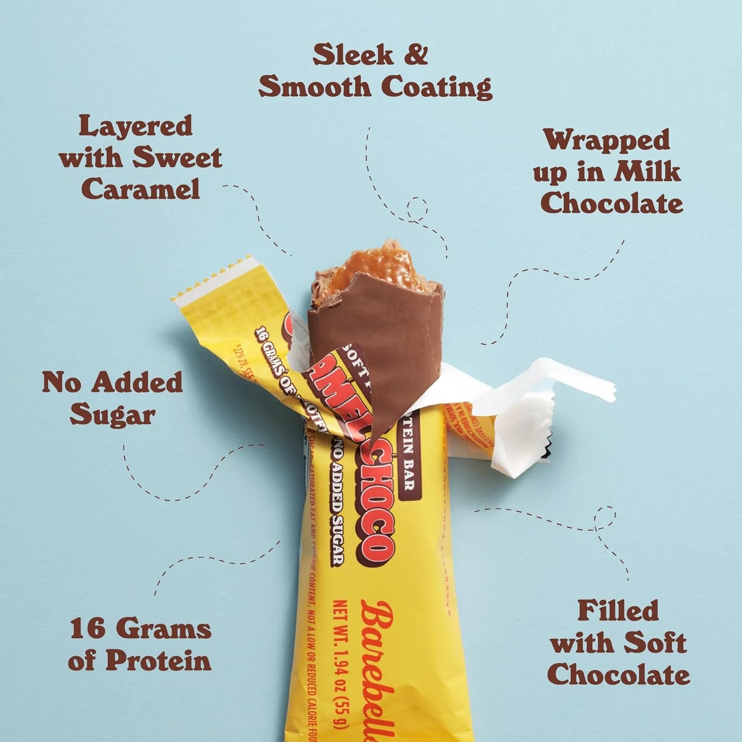 Soft Protein Bars - Caramel Chocolate Flavor, 12 Count (1.9 oz each) - High Protein Snack with 16g Protein and 2g Total Sugars - Ideal for Breakfast or On-the-Go