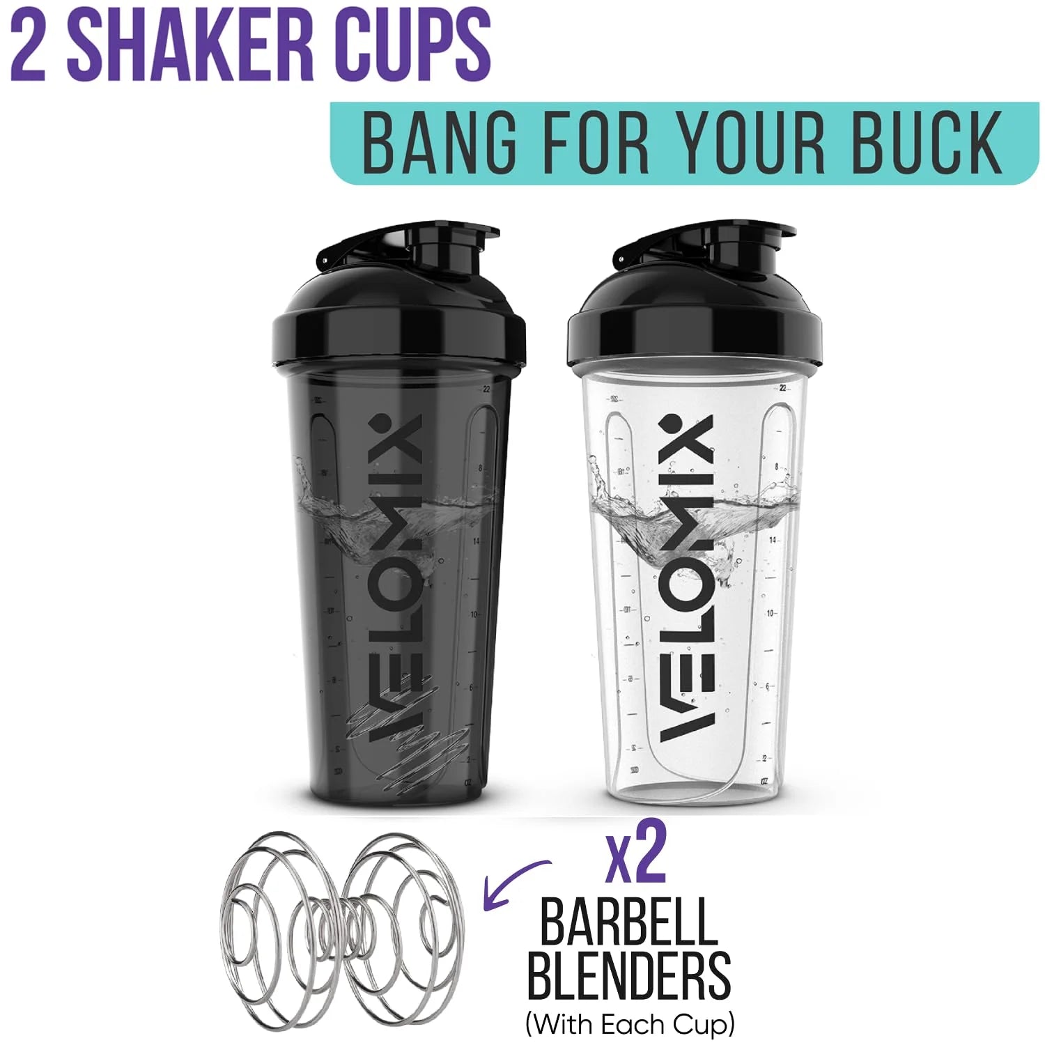 28 Oz Protein Shaker Bottle Set - 2 Pack with 2X Wire Whisk | Leak-Proof Design for Protein Mixes and Shakes