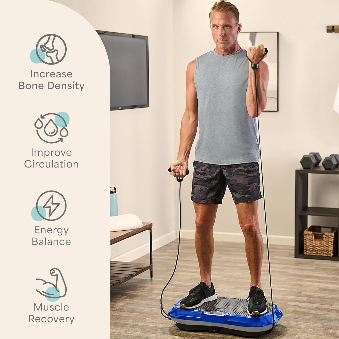 Waver Vibration Plate Exercise Machine for Lymphatic Drainage and Muscle Activation with Loop Bands - Full-Body Workout Vibrating Platform for Strength Toning and Fat Loss